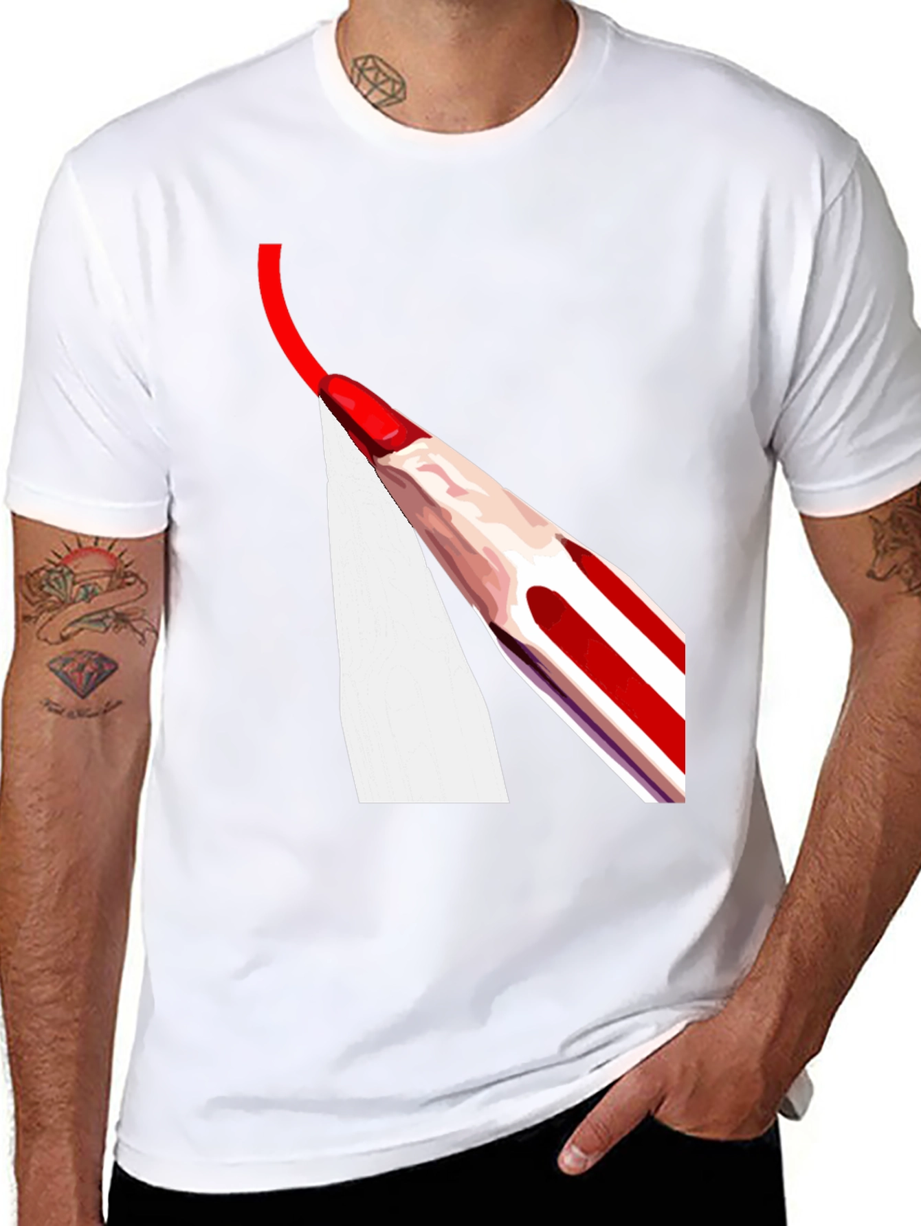 Red Pencil Drawing Mens Black T-Shirt