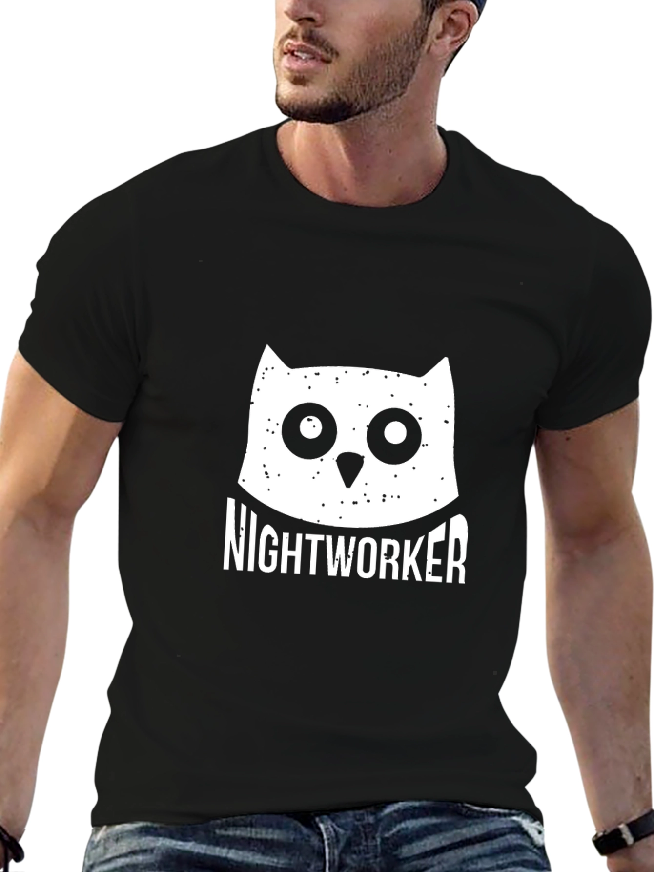 Nightworker Owl Graphic Tee - Black Cotton T-Shirt