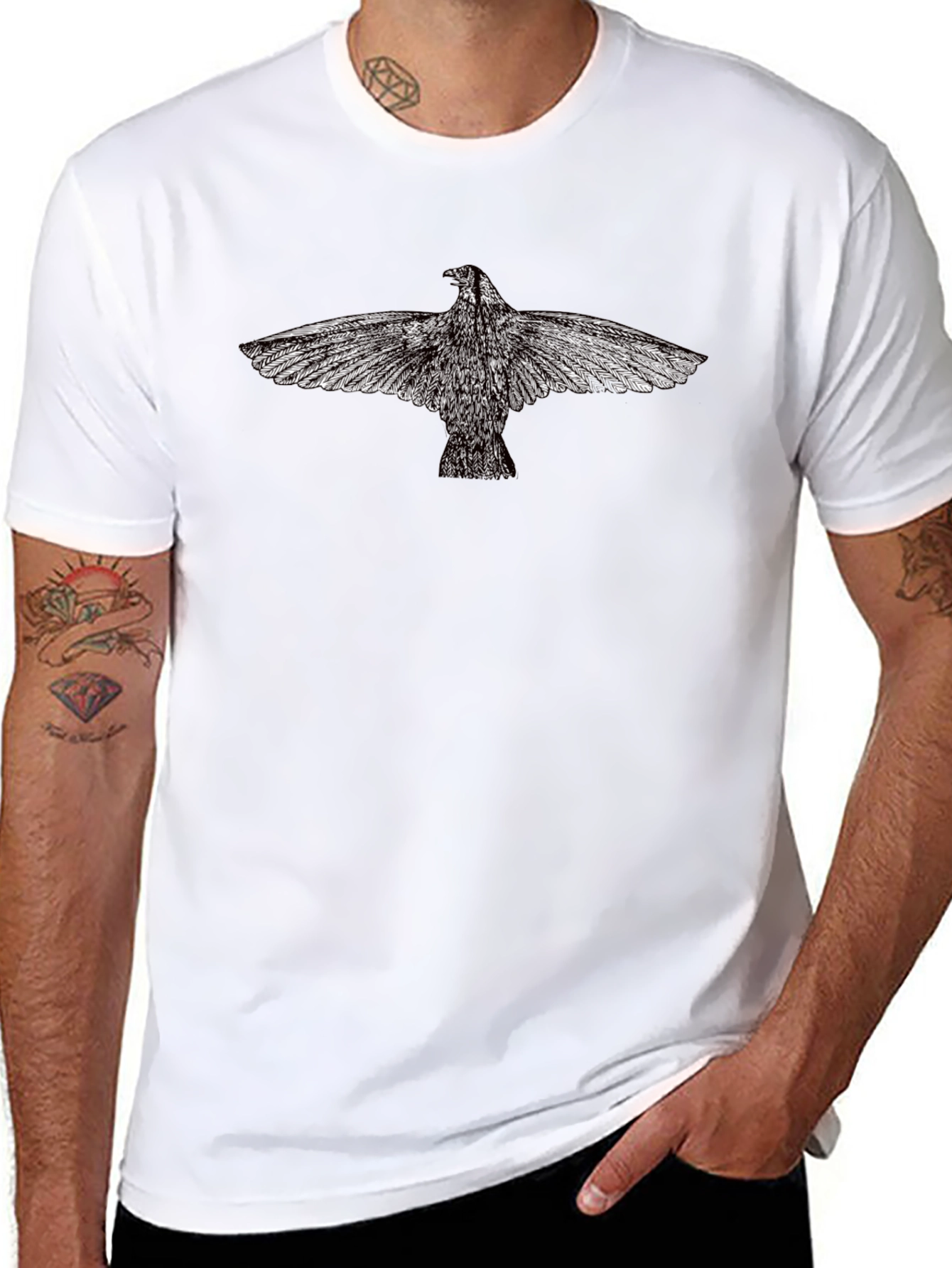Black T-Shirt with Bird Graphic