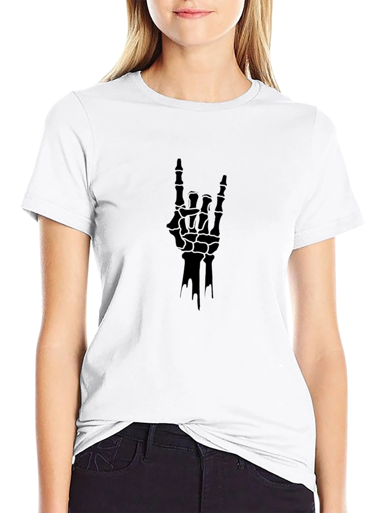 Rock On Skeleton Hand Black T-Shirt