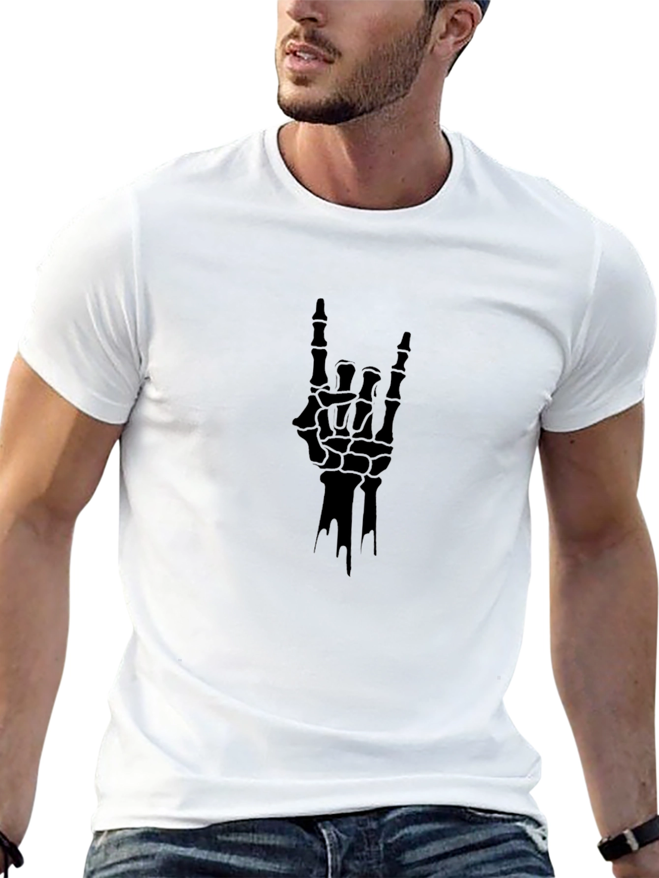Rock On Skeleton Hand Black T-Shirt