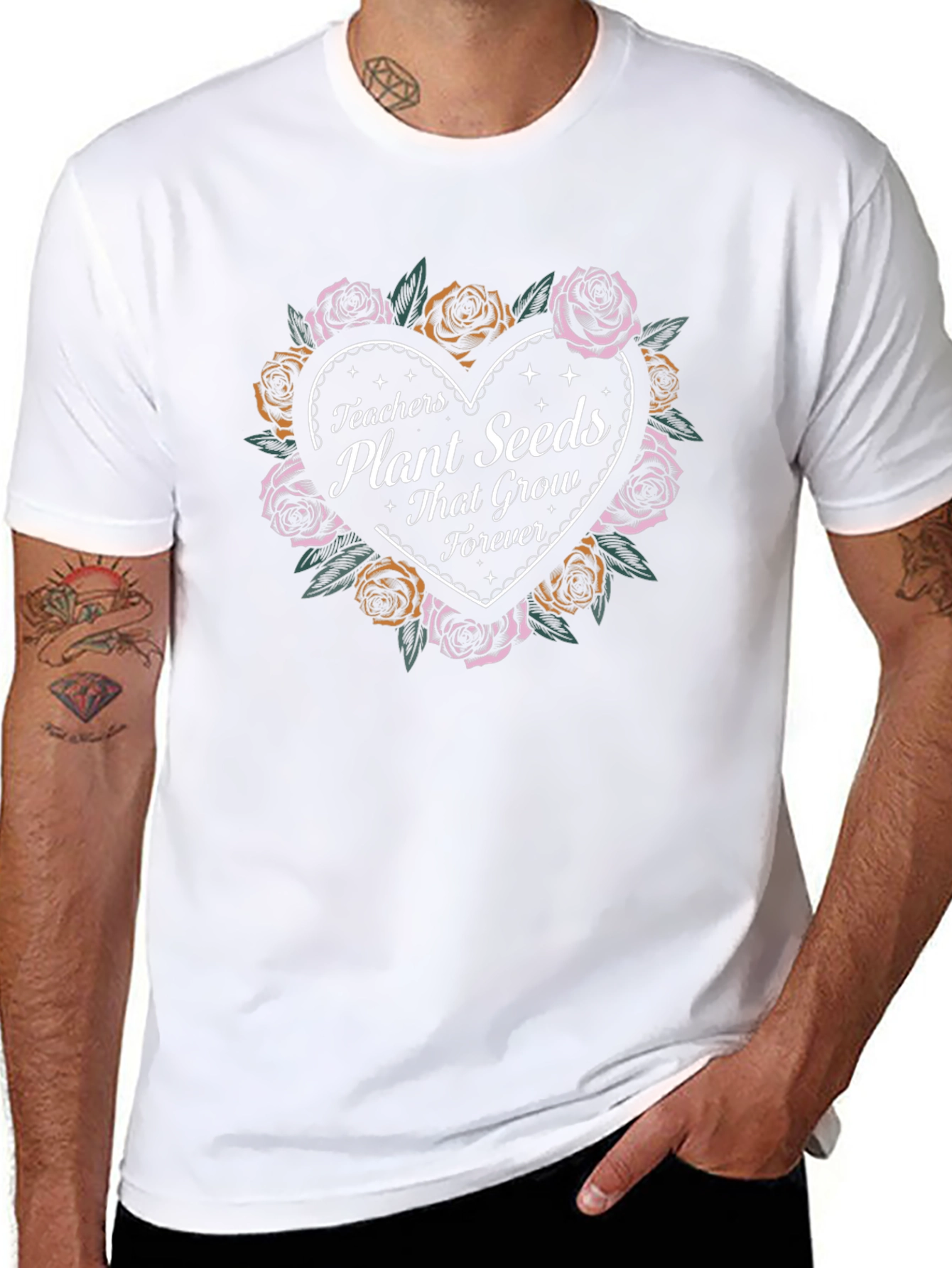 Teachers Plant Seeds T-Shirt - Heart and Roses