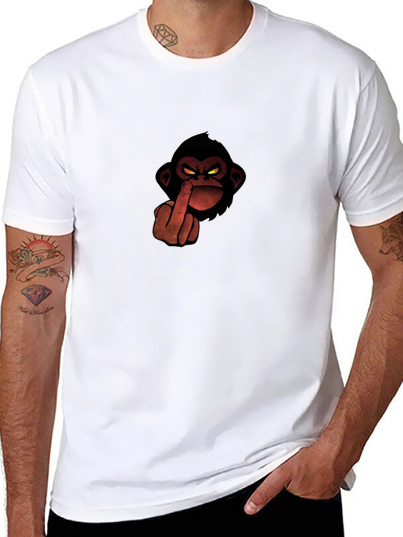Black T-Shirt with Monkey Middle Finger Graphic