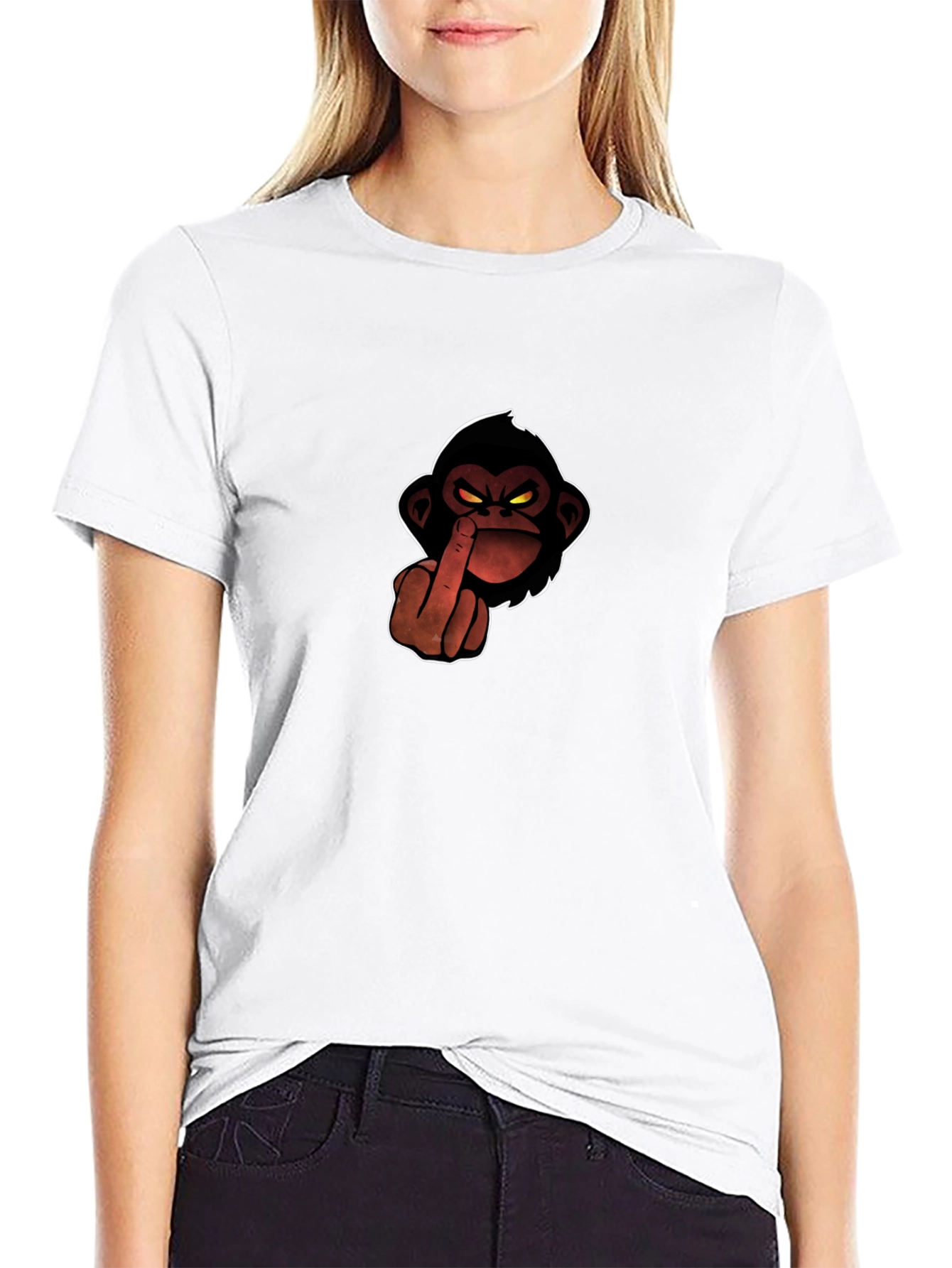 Black T-Shirt with Monkey Middle Finger Graphic