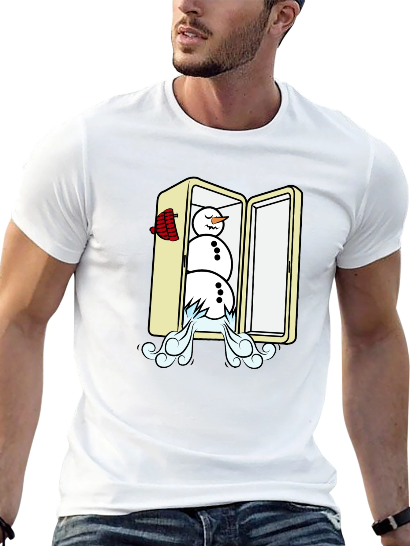 Cool Snowman in Fridge Graphic Tee - Black