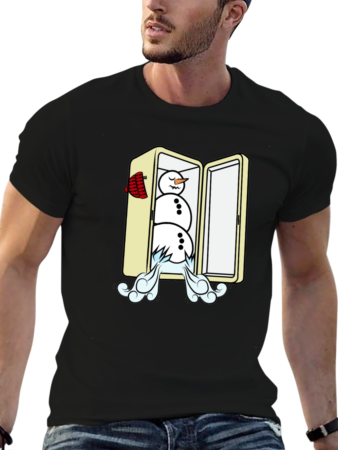 Cool Snowman in Fridge Graphic Tee - Black