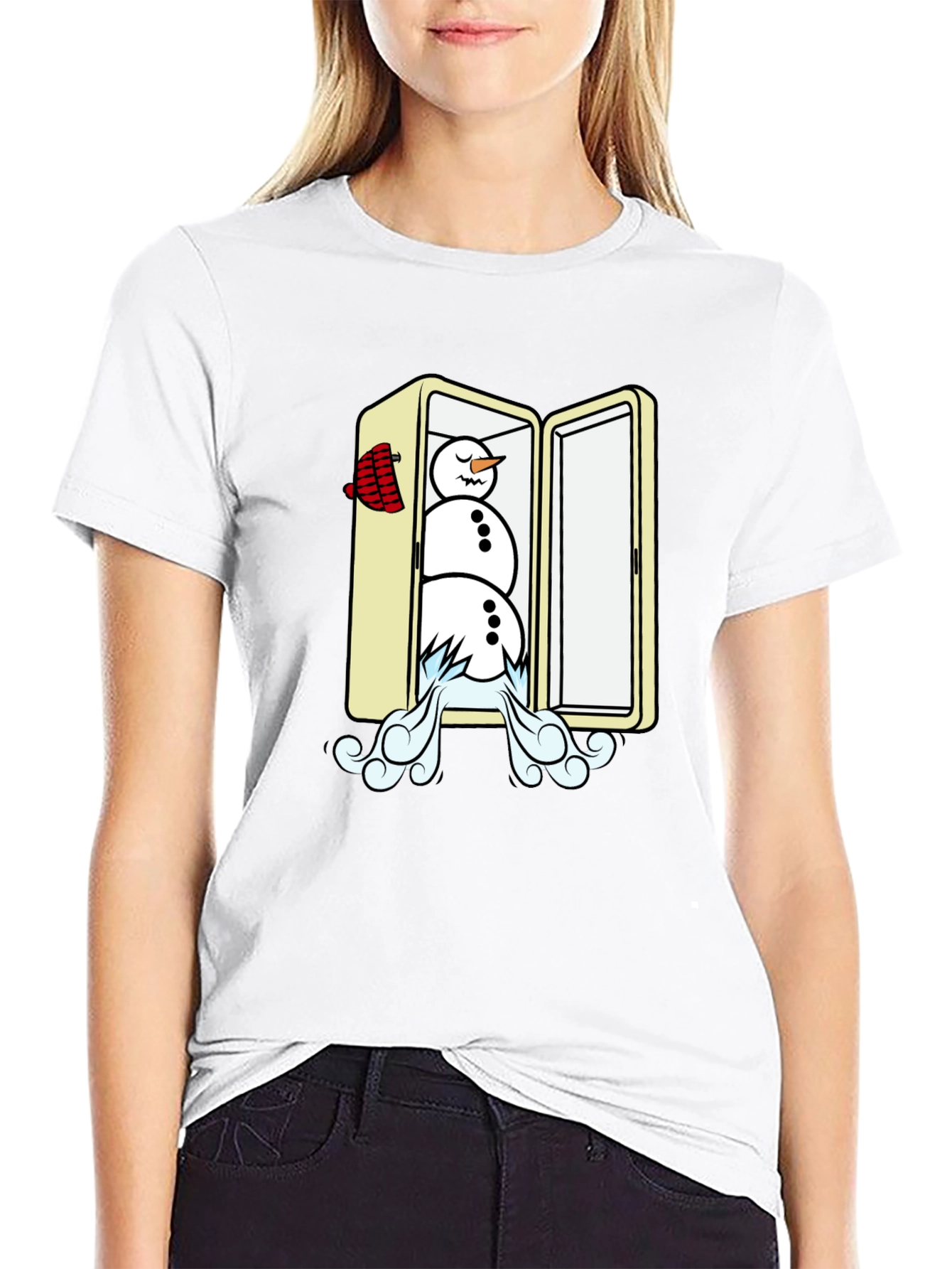 Cool Snowman in Fridge Graphic Tee - Black