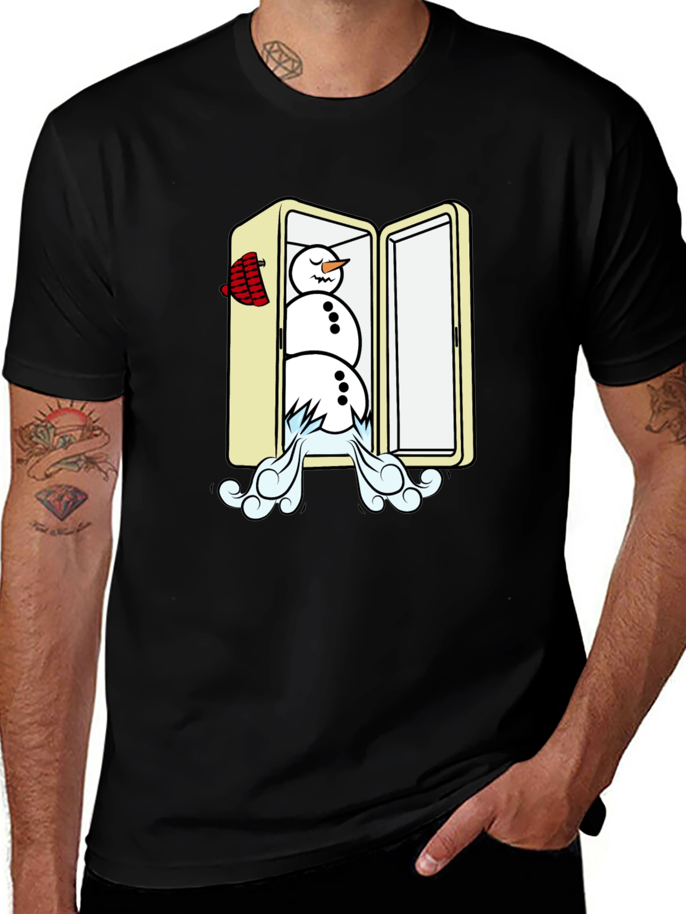 Cool Snowman in Fridge Graphic Tee - Black