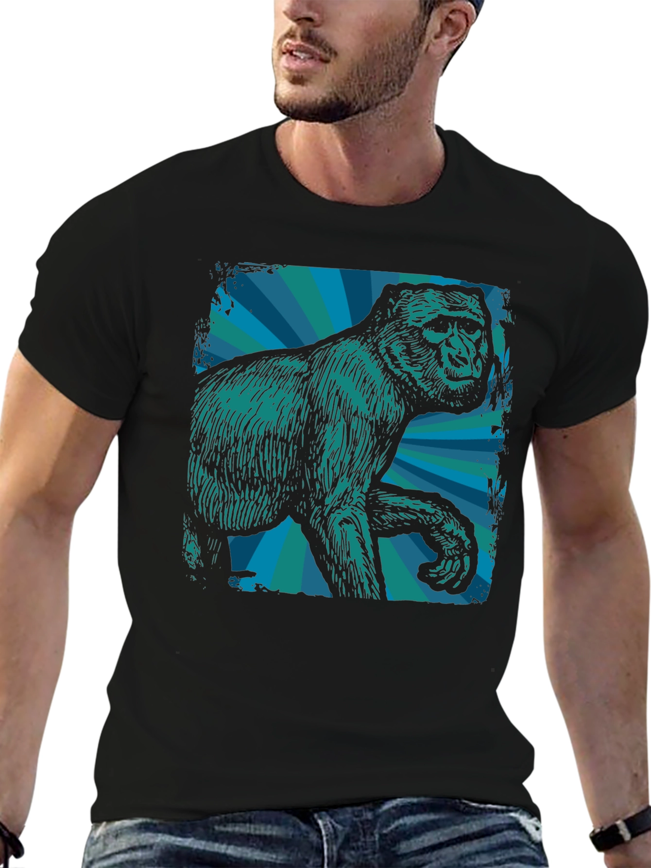 Retro Gorilla Graphic Tee - Mens Black T-Shirt
