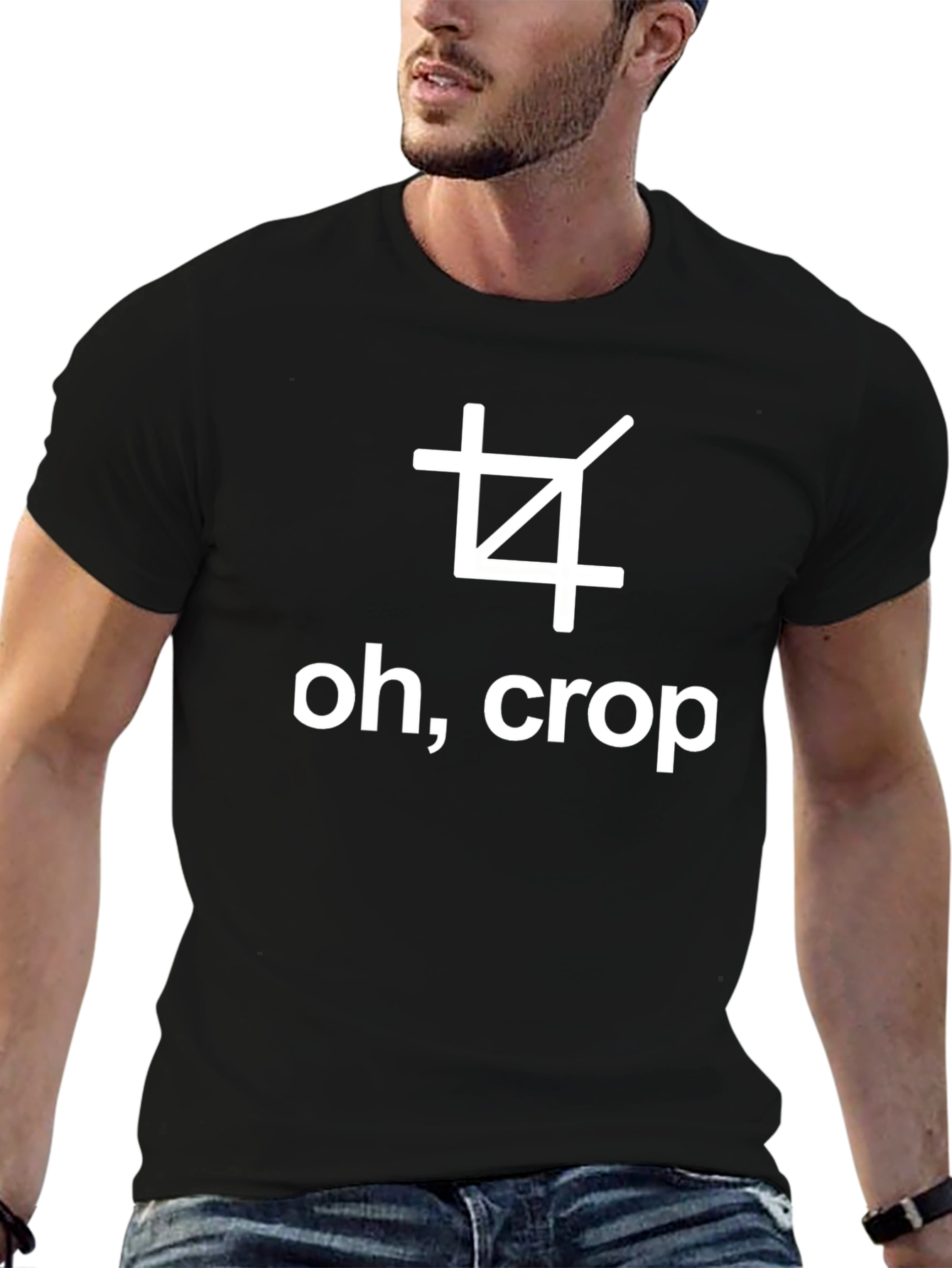 Funny Oh Crop Graphic Tee - Black Cotton T-Shirt