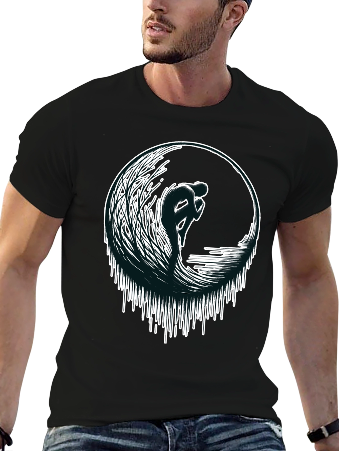 Wave Rider Graphic Tee - Black Cotton T-Shirt