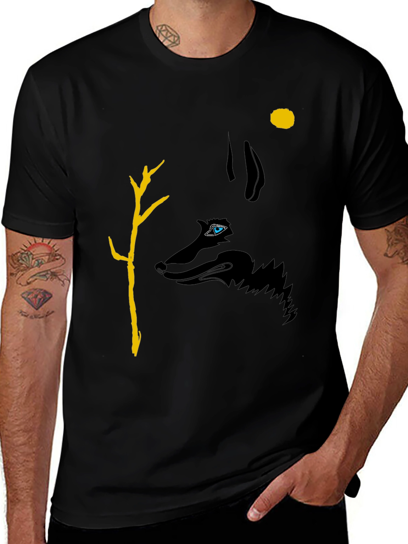 Wolf Silhouette Graphic Print Tee - Black