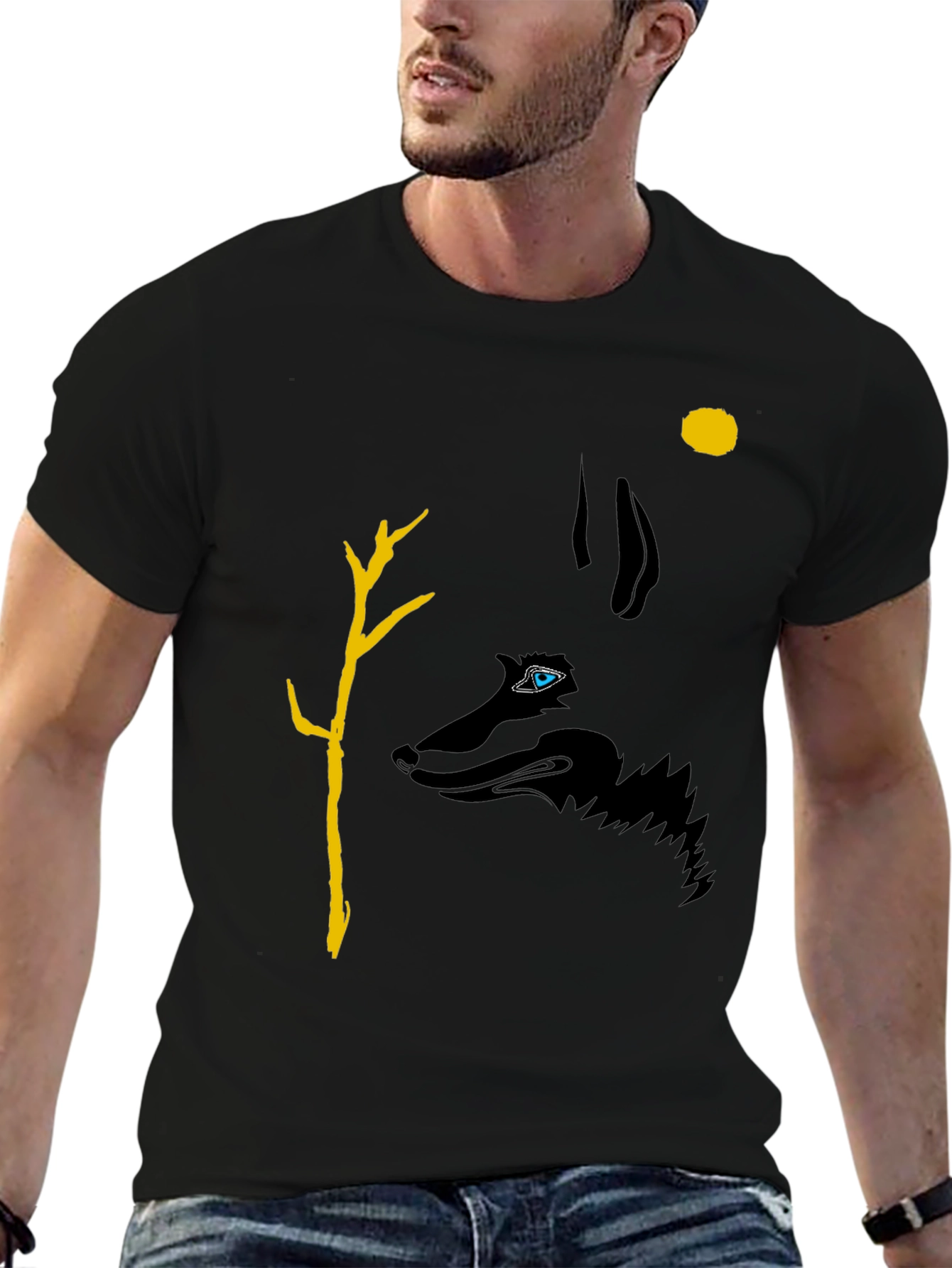 Wolf Silhouette Graphic Print Tee - Black