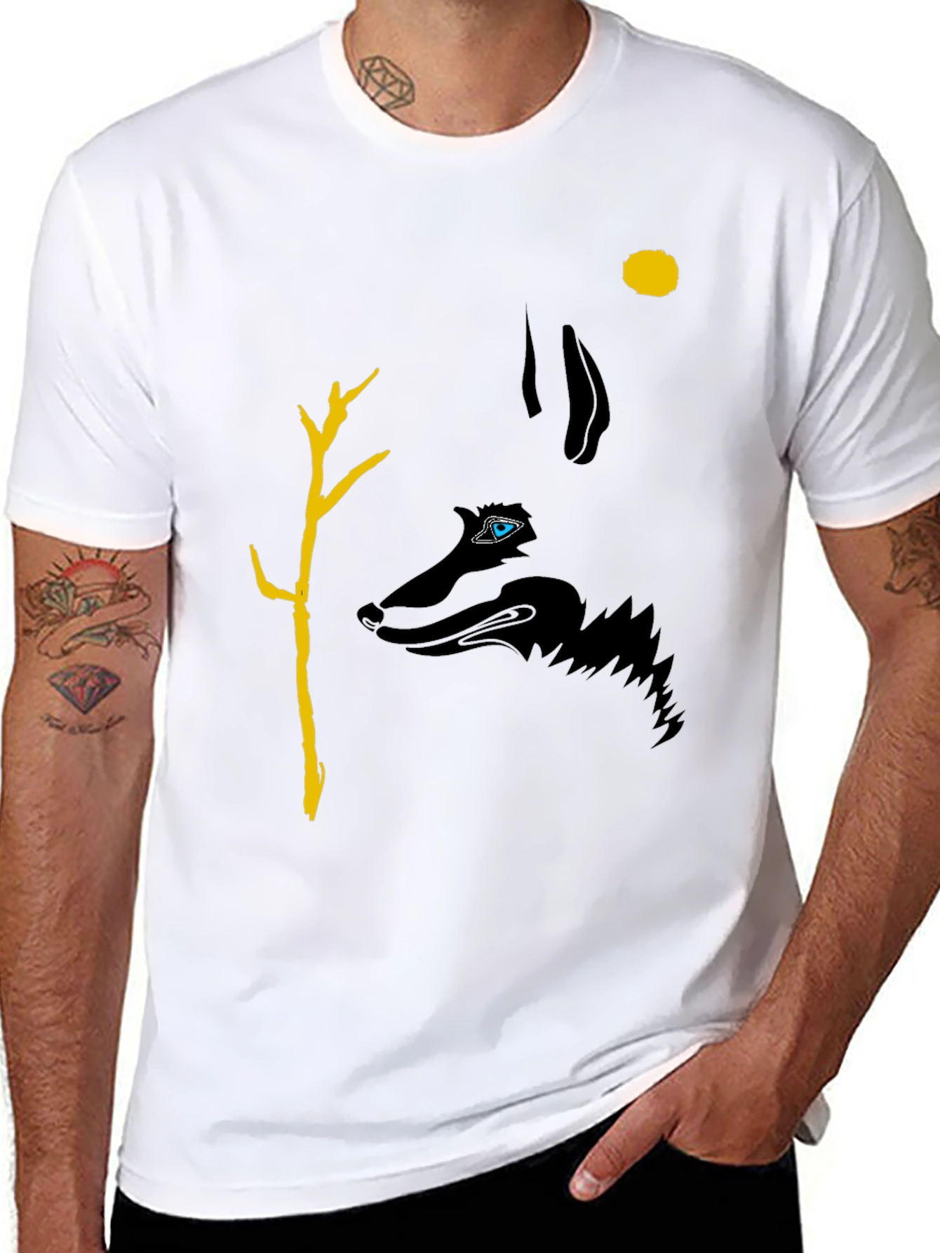 Wolf Silhouette Graphic Print Tee - Black