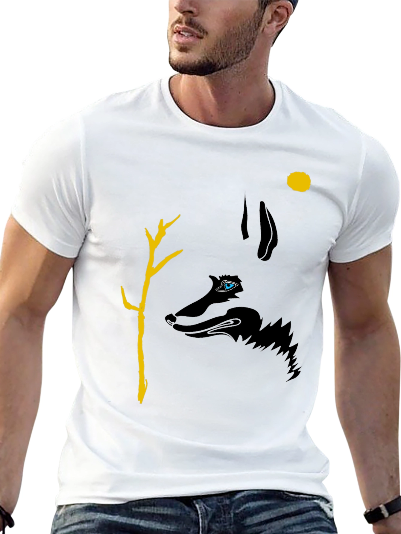 Wolf Silhouette Graphic Print Tee - Black
