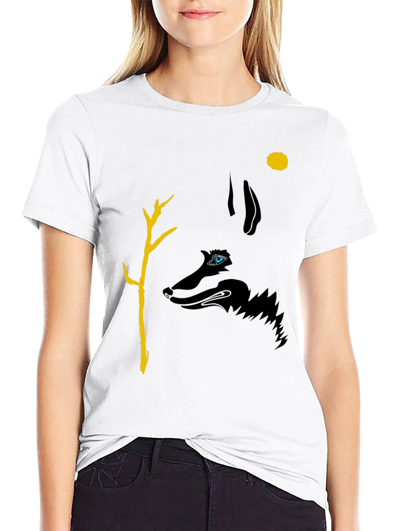 Wolf Silhouette Graphic Print Tee - Black