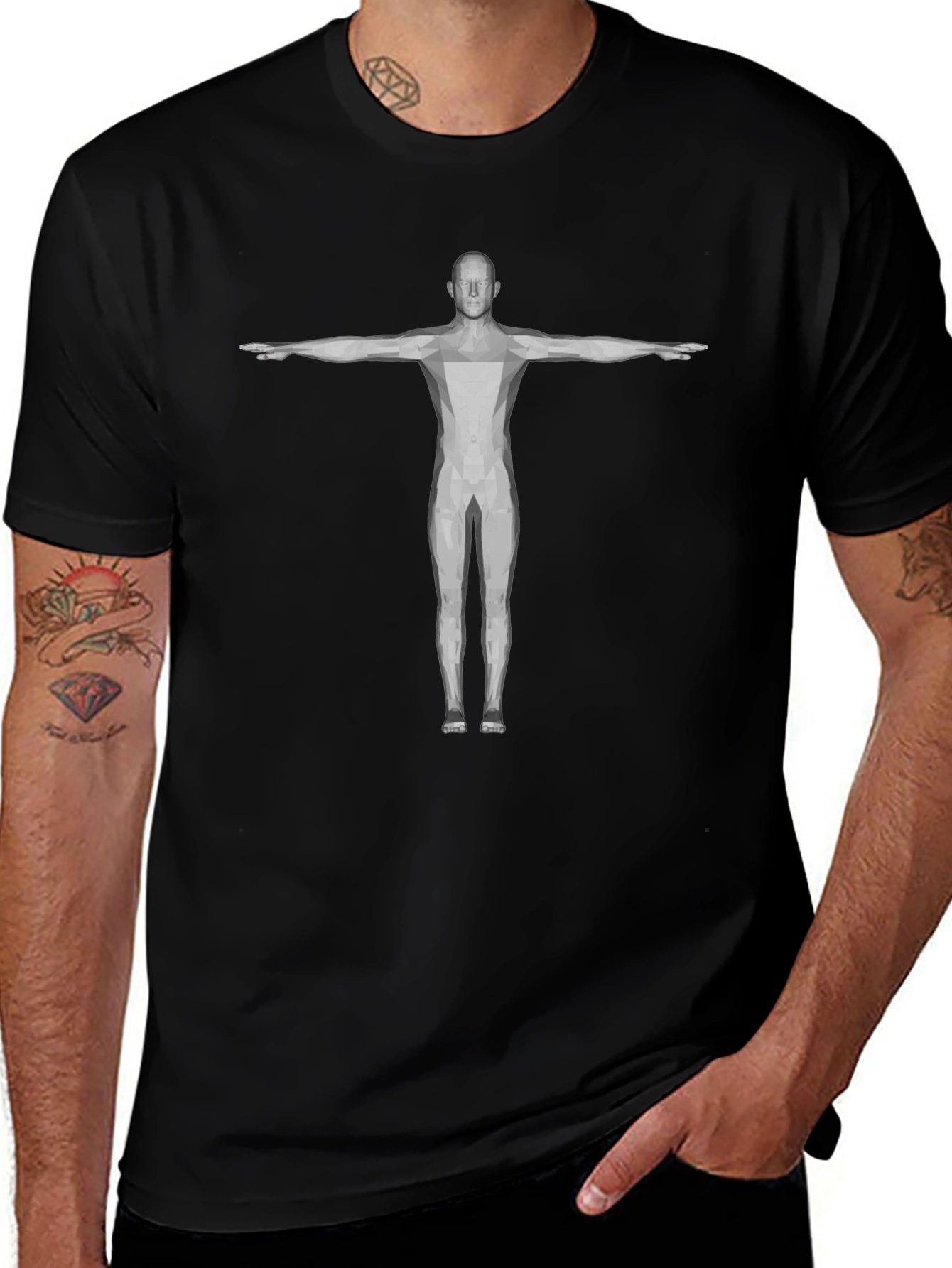 Geometric Human Figure Black T-Shirt