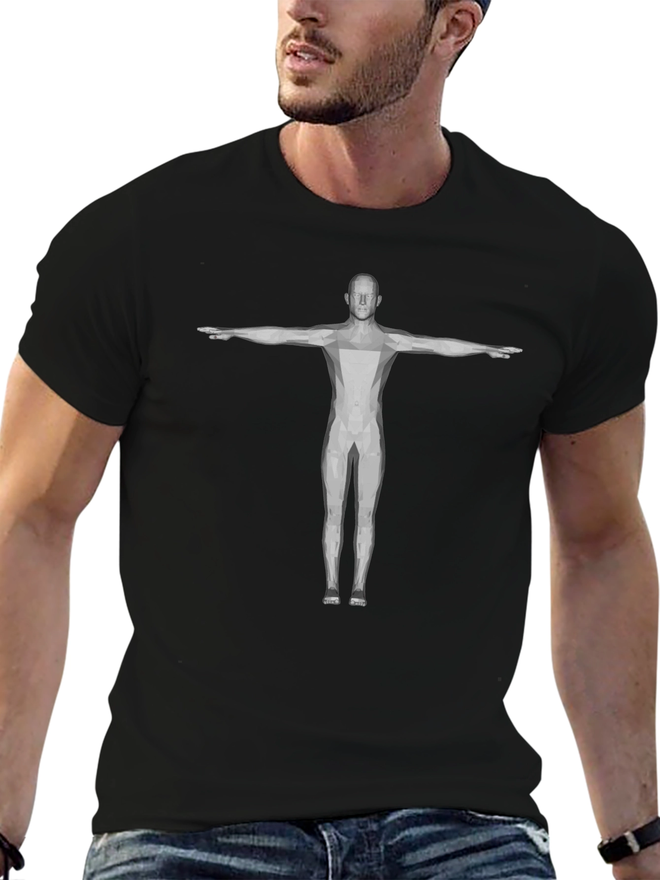 Geometric Human Figure Black T-Shirt
