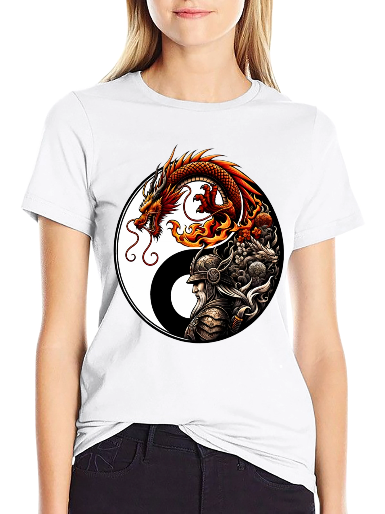 Yin Yang Dragon & Warrior Graphic Tee