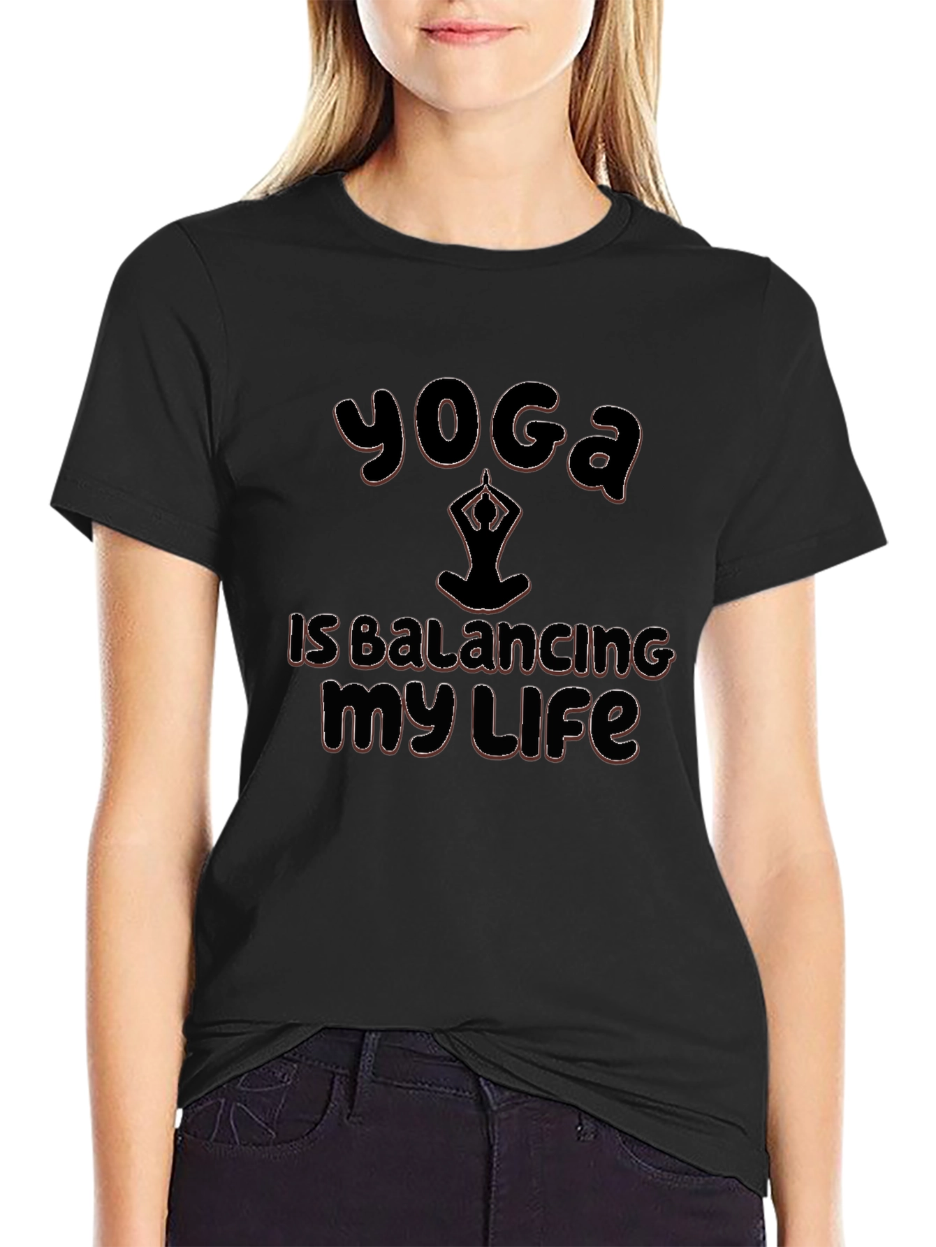 Yoga Balancing Life Graphic Black T-Shirt