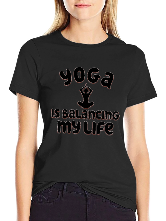 Yoga Balancing Life Graphic Black T-Shirt