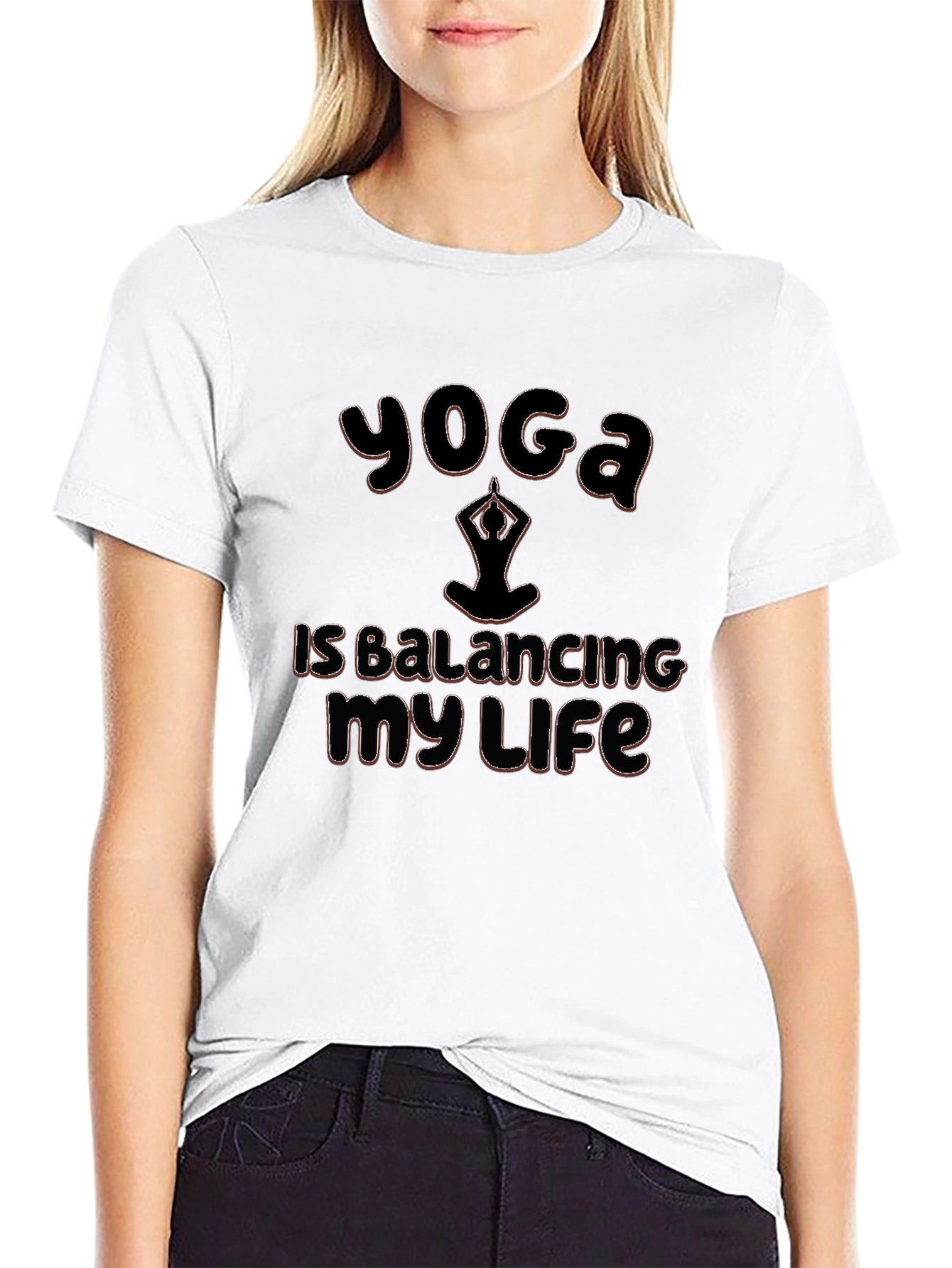 Yoga Balancing Life Graphic Black T-Shirt