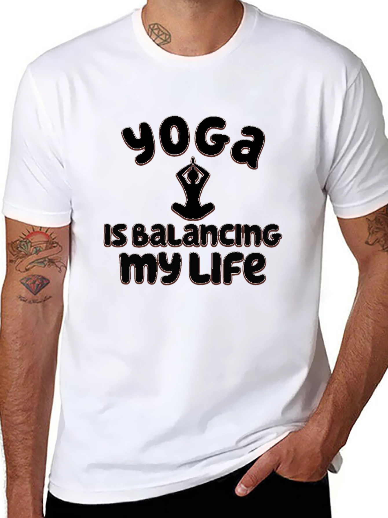 Yoga Balancing Life Graphic Black T-Shirt