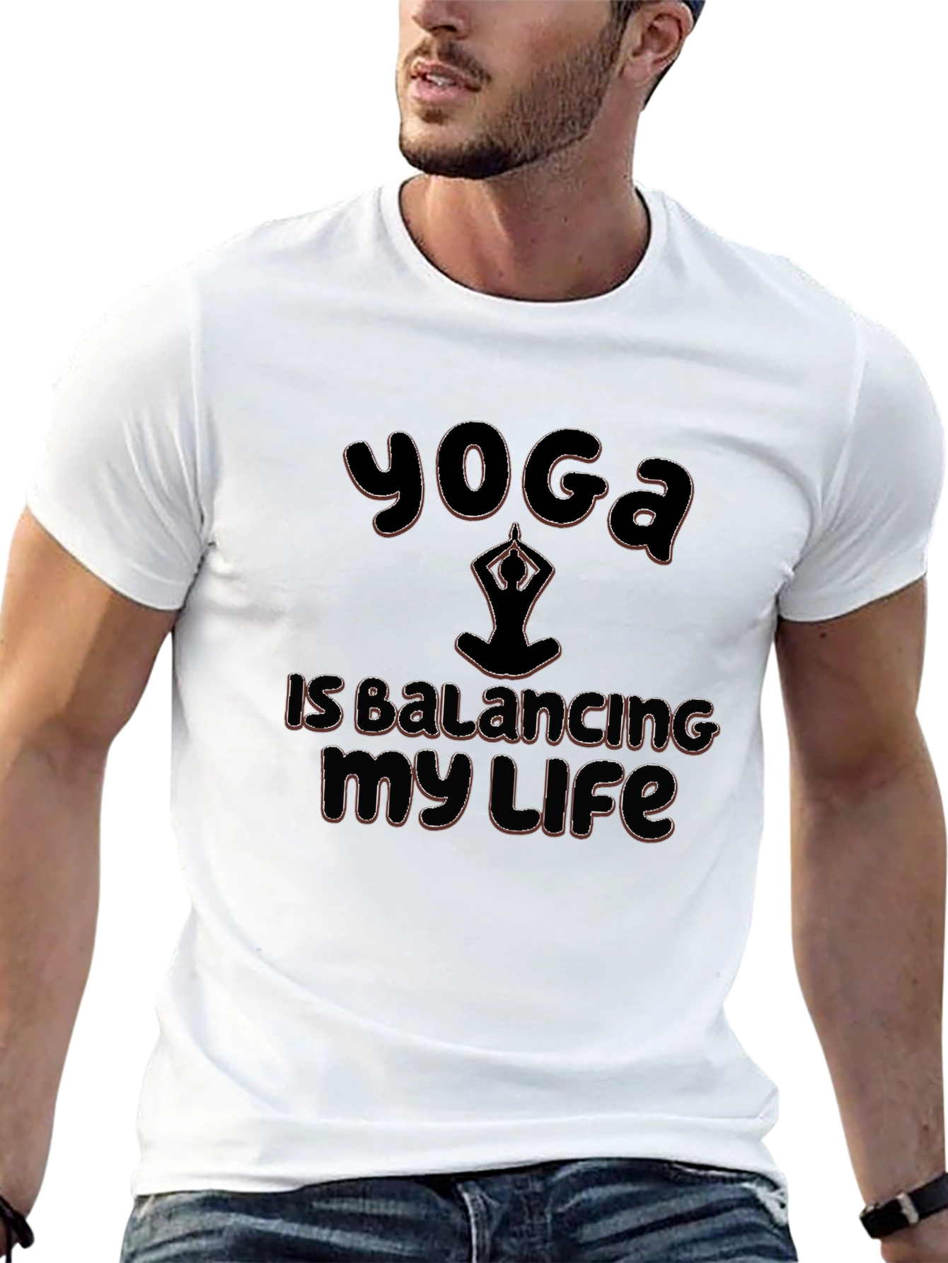 Yoga Balancing Life Graphic Black T-Shirt