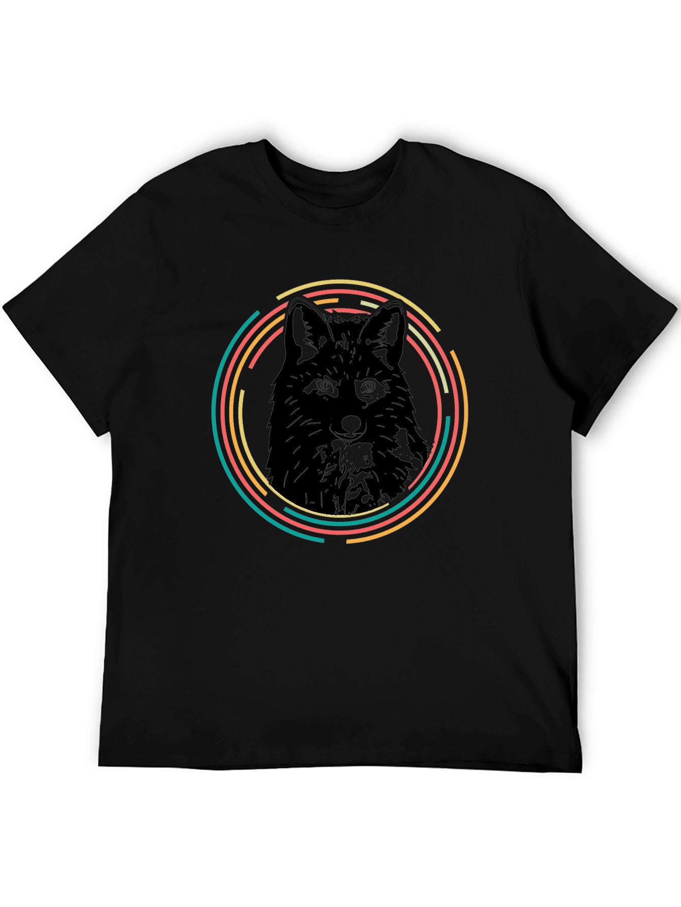 Black Fox Graphic Tee - Retro Animal Circle Design