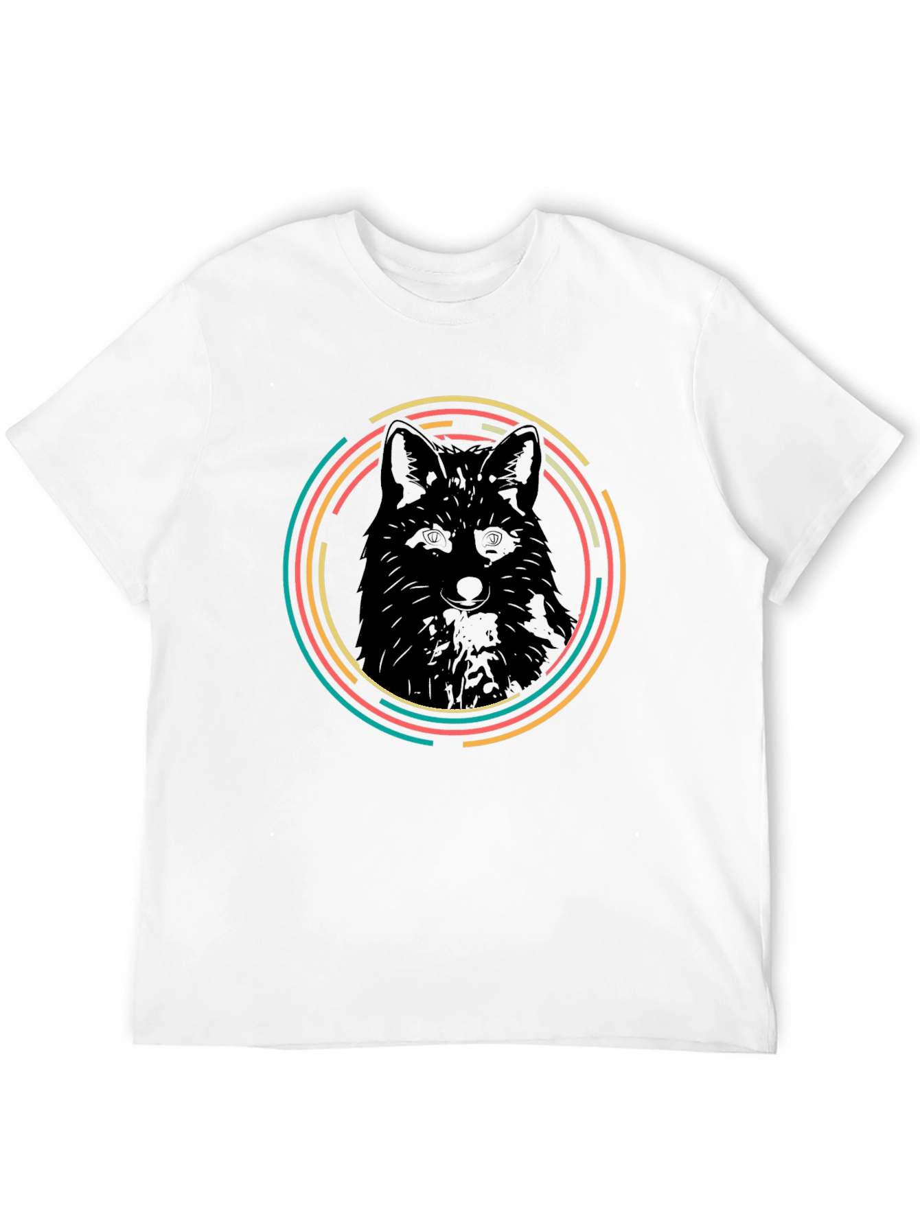 Black Fox Graphic Tee - Retro Animal Circle Design