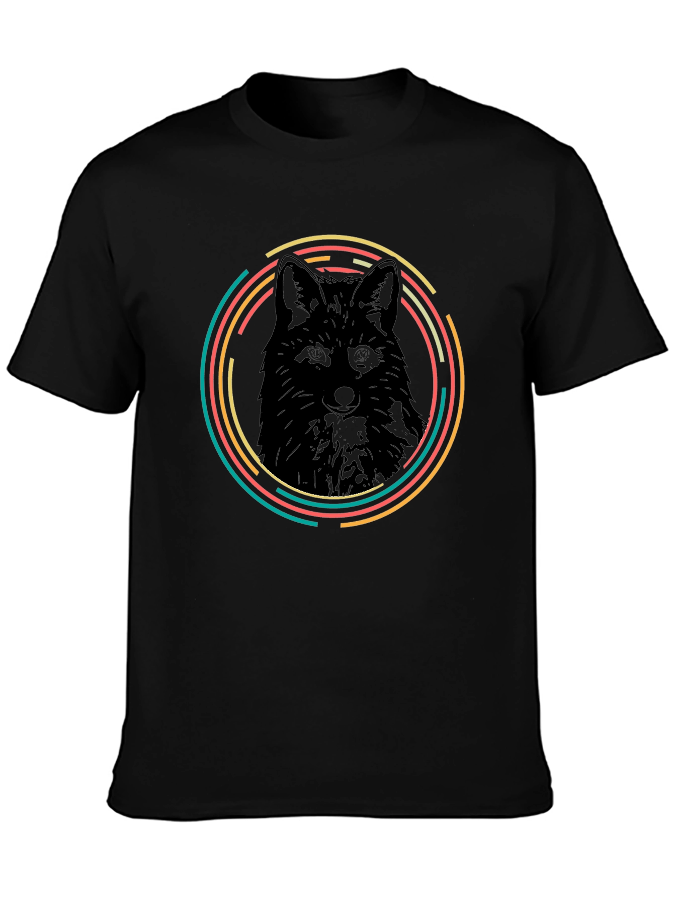 Black Fox Graphic Tee - Retro Animal Circle Design