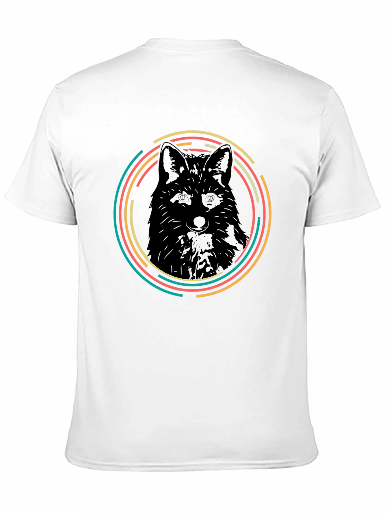 Black Fox Graphic Tee - Retro Animal Circle Design