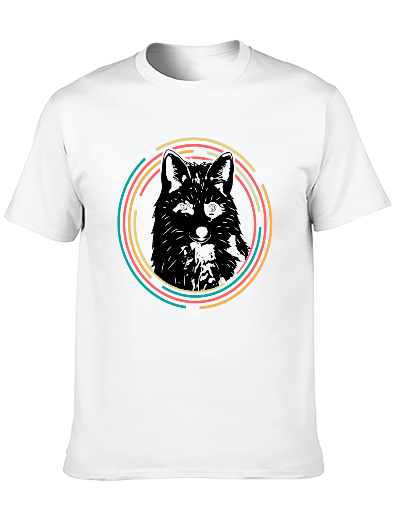 Black Fox Graphic Tee - Retro Animal Circle Design