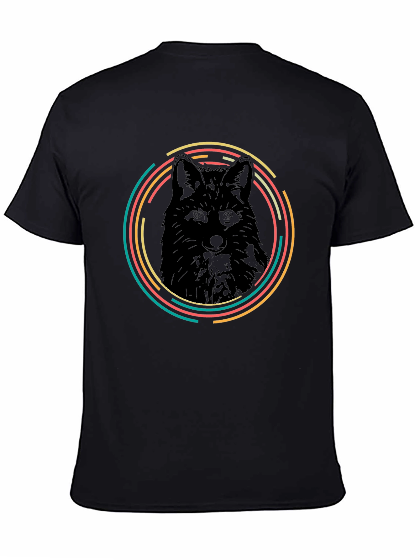 Black Fox Graphic Tee - Retro Animal Circle Design