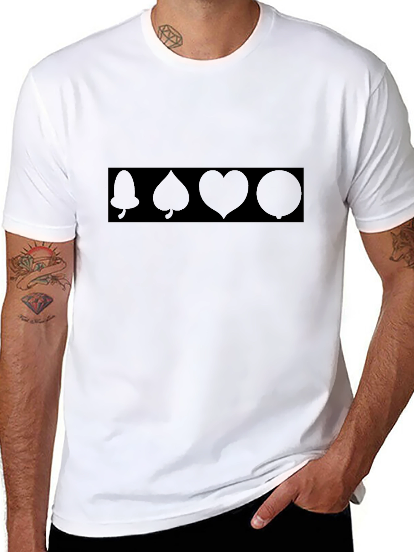Graphic T-Shirt: Bell Spade Heart Circle Design