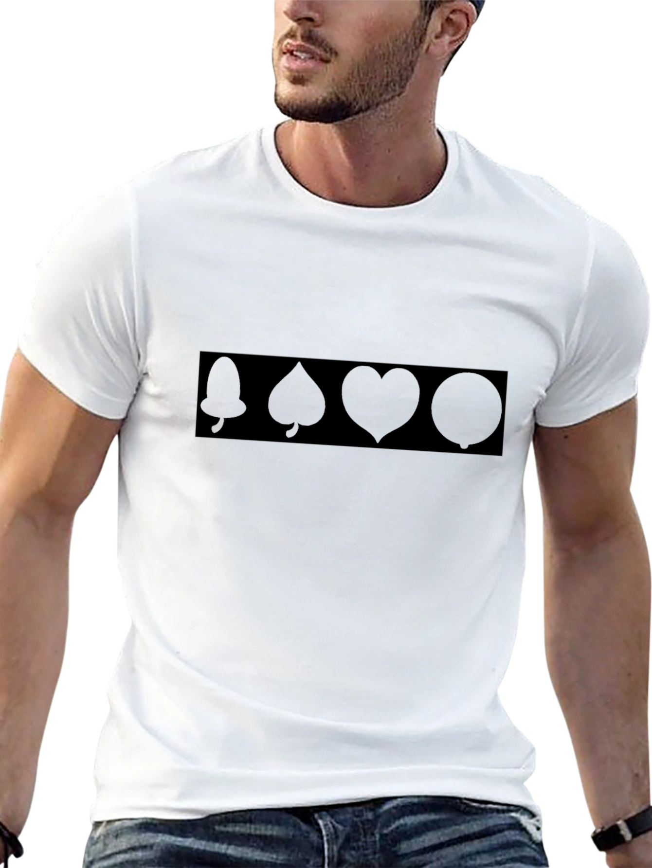 Graphic T-Shirt: Bell Spade Heart Circle Design