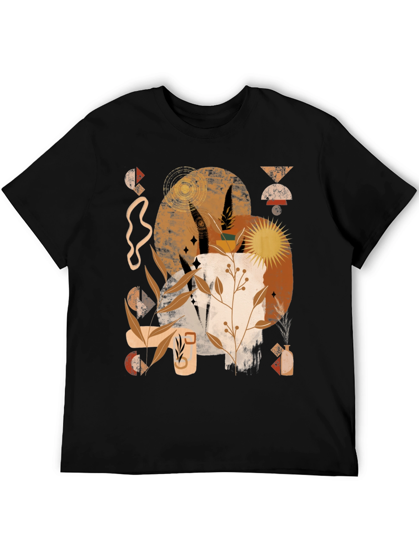 Abstract Earth Tone Graphic Print Black Tee