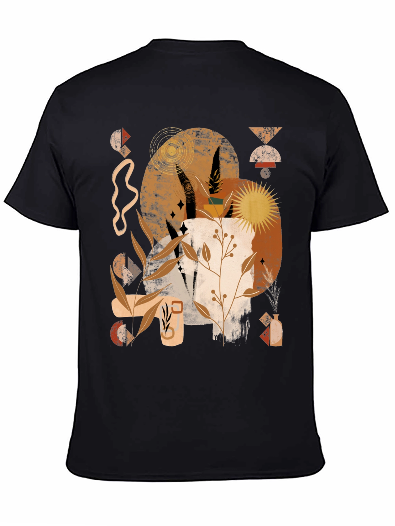 Abstract Earth Tone Graphic Print Black Tee