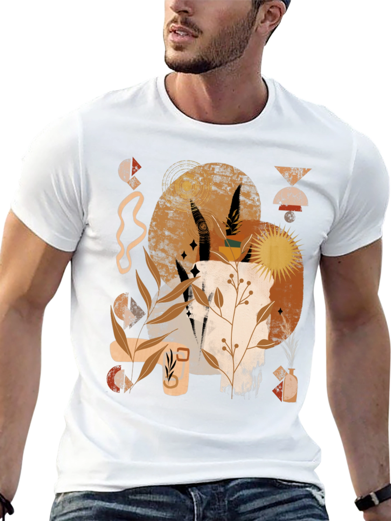 Abstract Earth Tone Graphic Print Black Tee