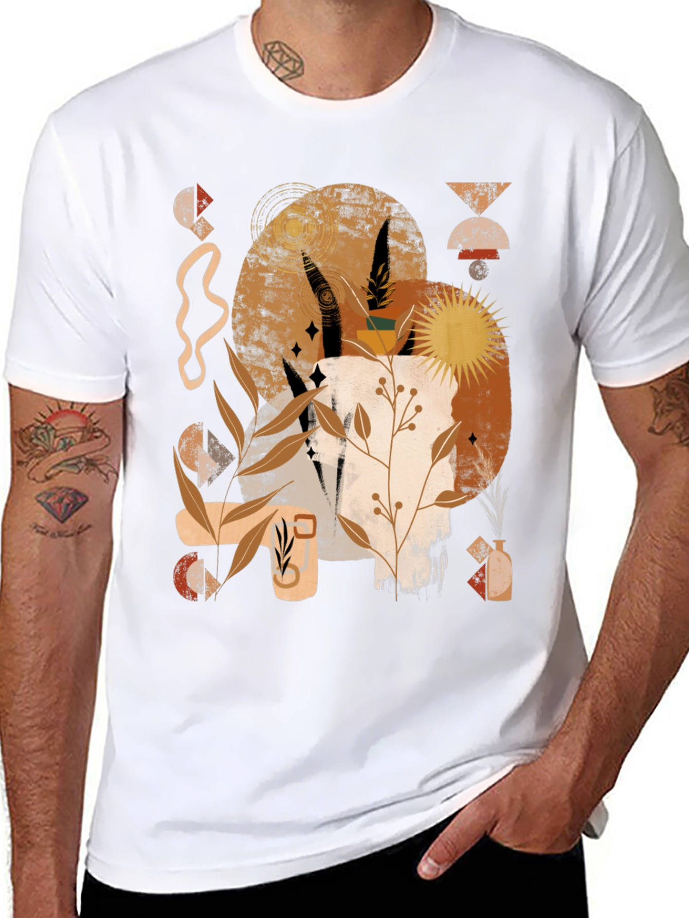 Abstract Earth Tone Graphic Print Black Tee