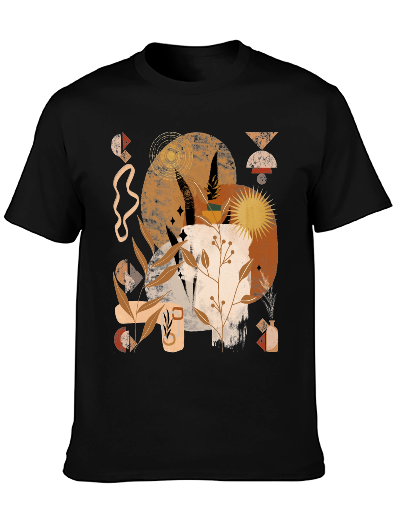 Abstract Earth Tone Graphic Print Black Tee