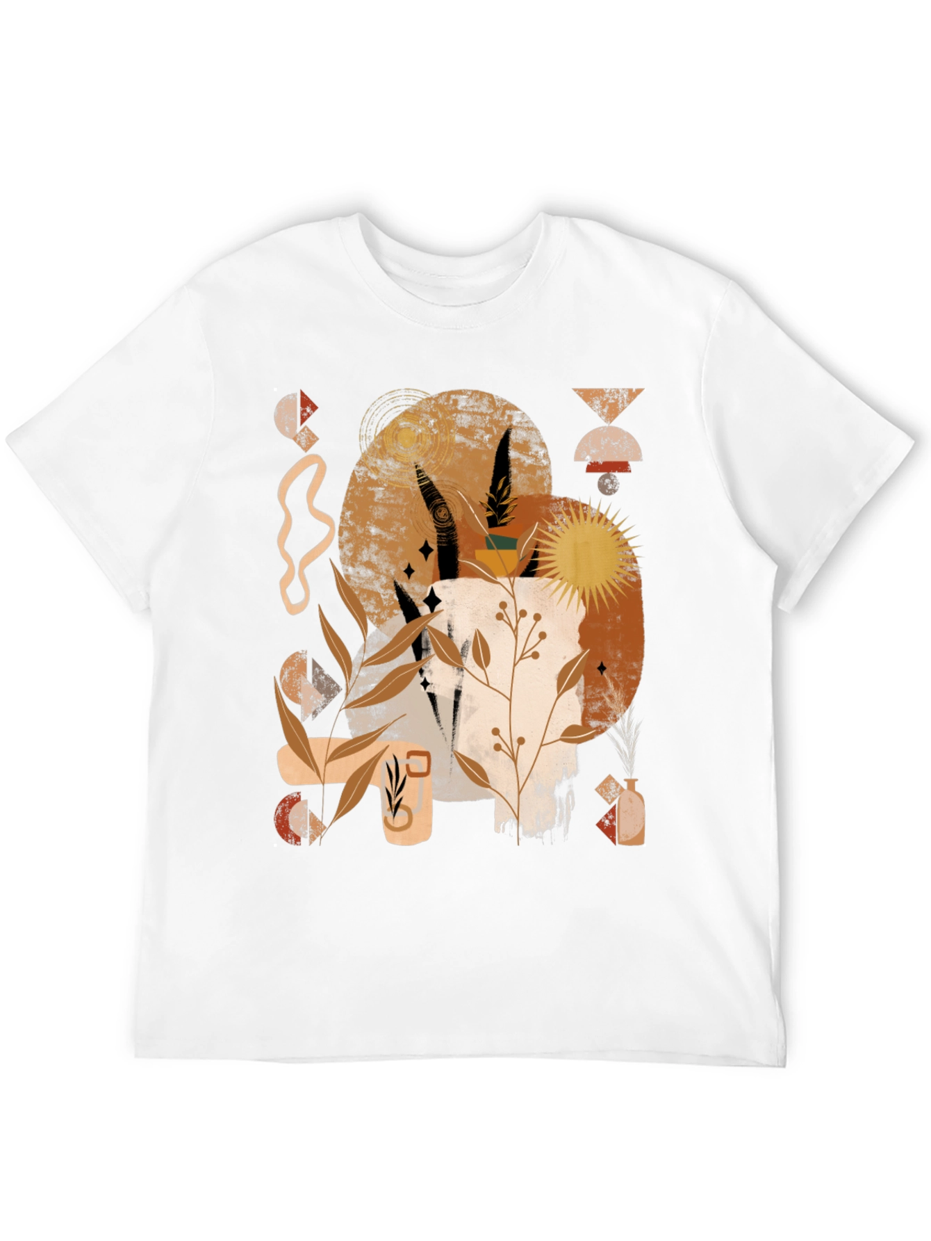 Abstract Earth Tone Graphic Print Black Tee