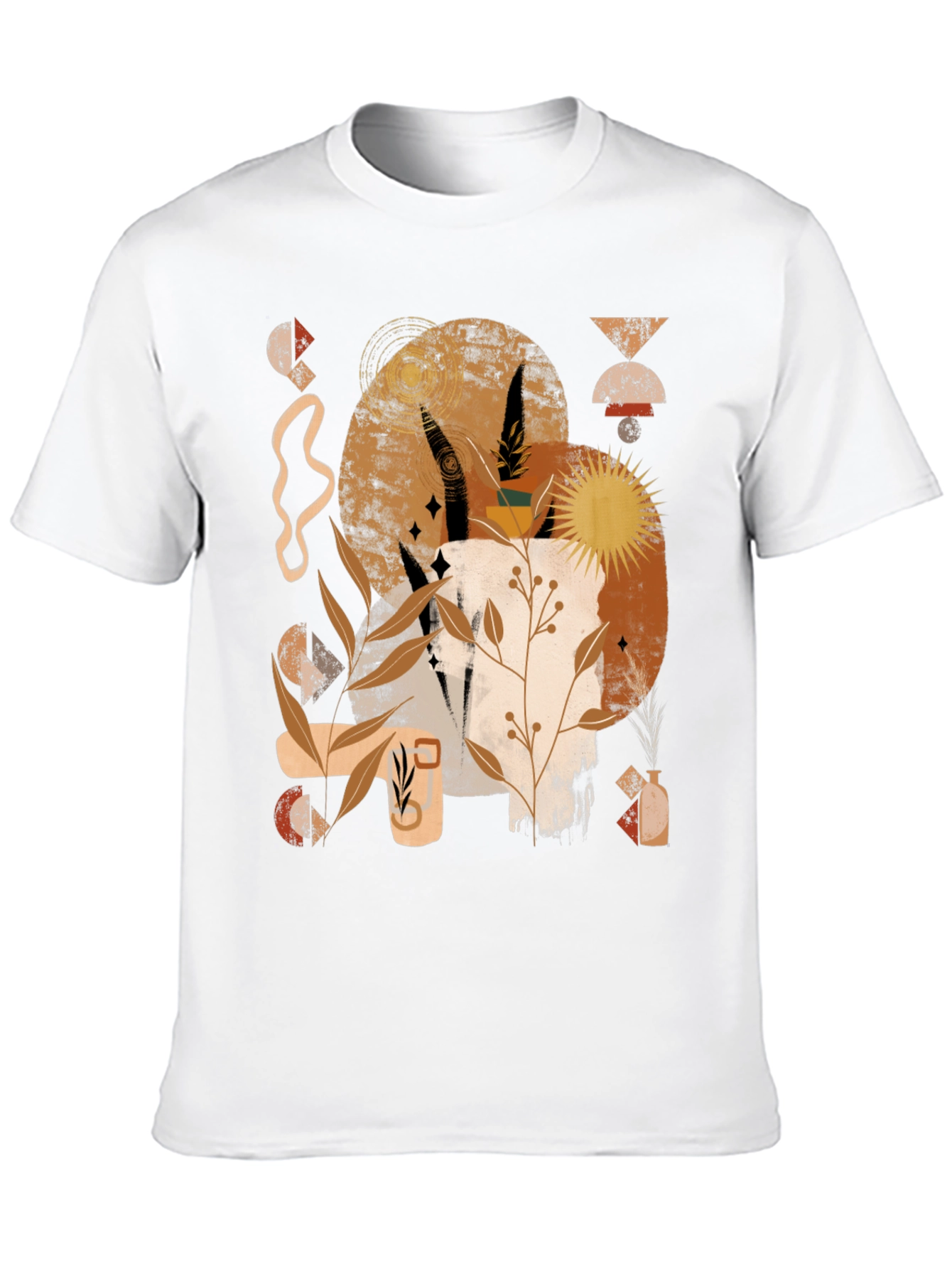 Abstract Earth Tone Graphic Print Black Tee
