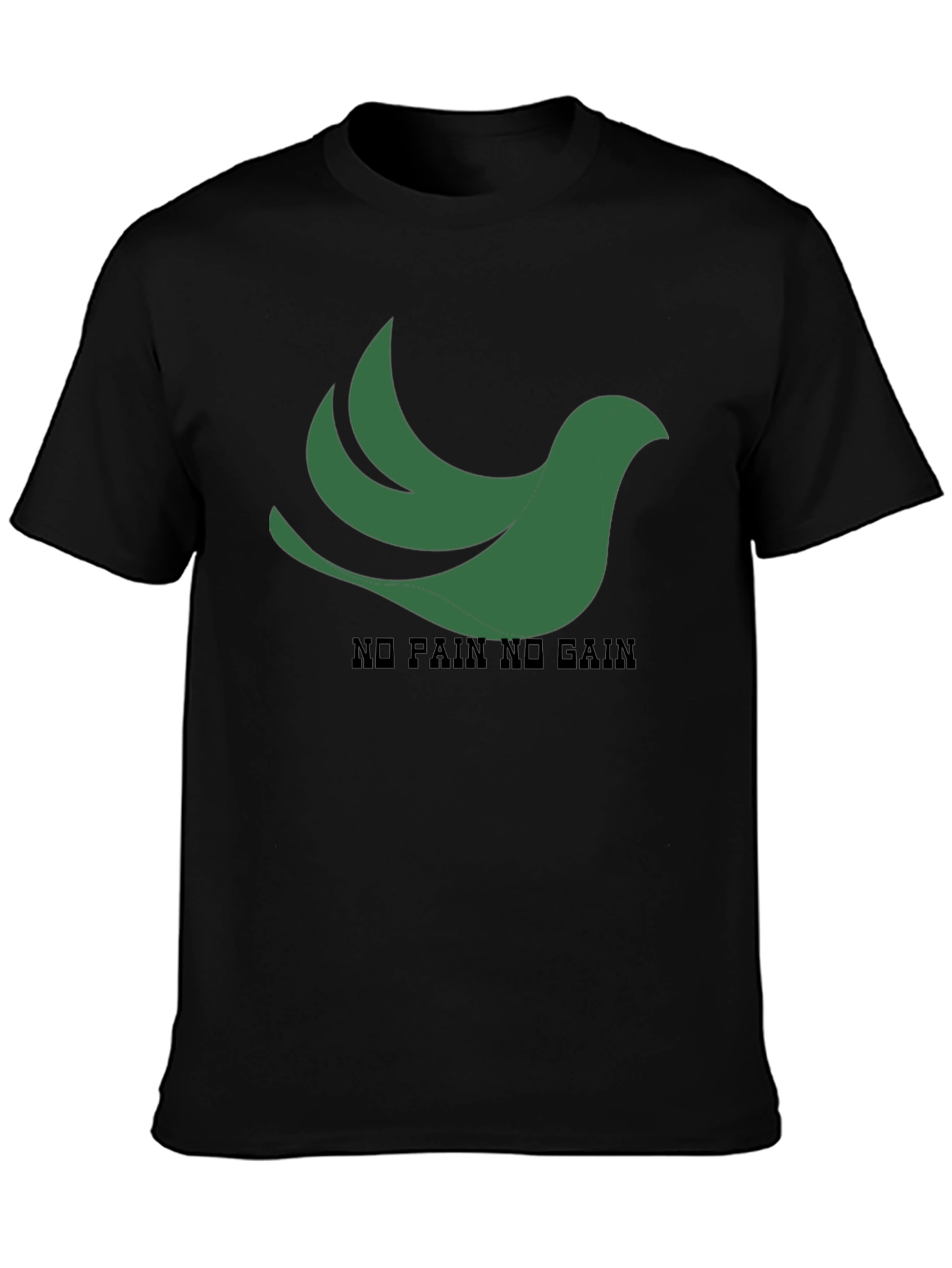 Black T-Shirt: Green Bird No Pain No Gain Design