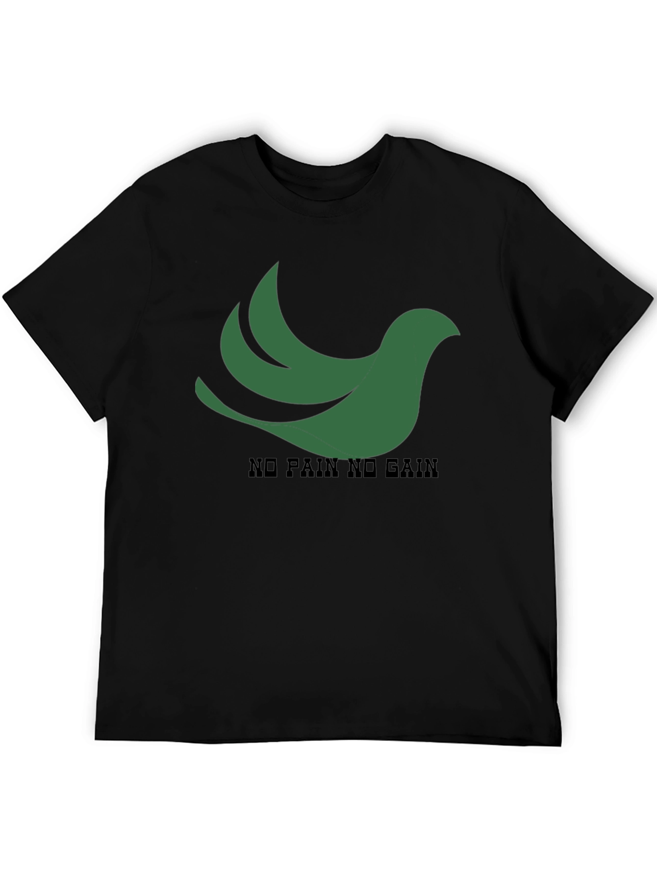 Black T-Shirt: Green Bird No Pain No Gain Design