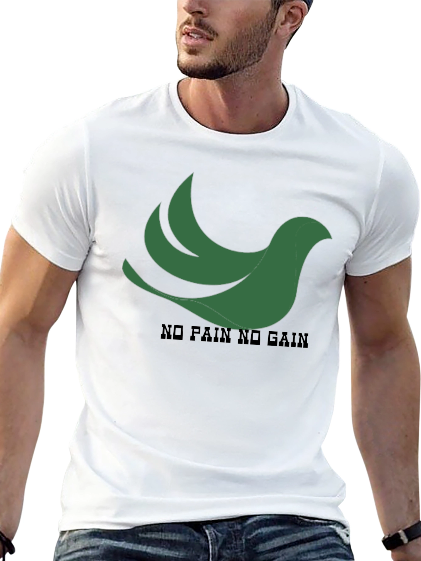 Black T-Shirt: Green Bird No Pain No Gain Design