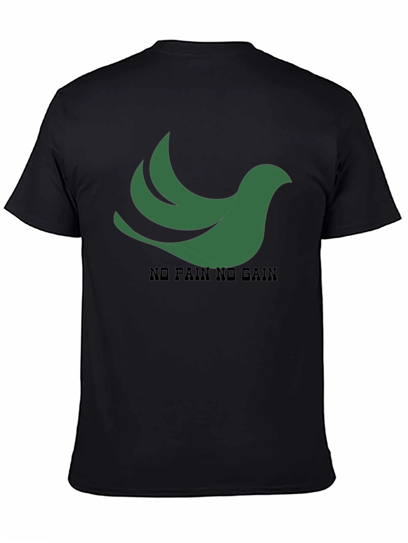 Black T-Shirt: Green Bird No Pain No Gain Design