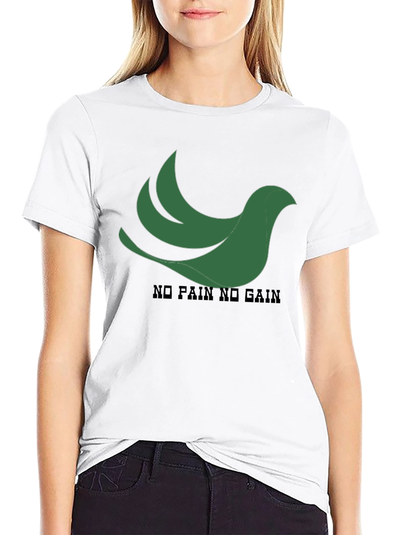 Black T-Shirt: Green Bird No Pain No Gain Design