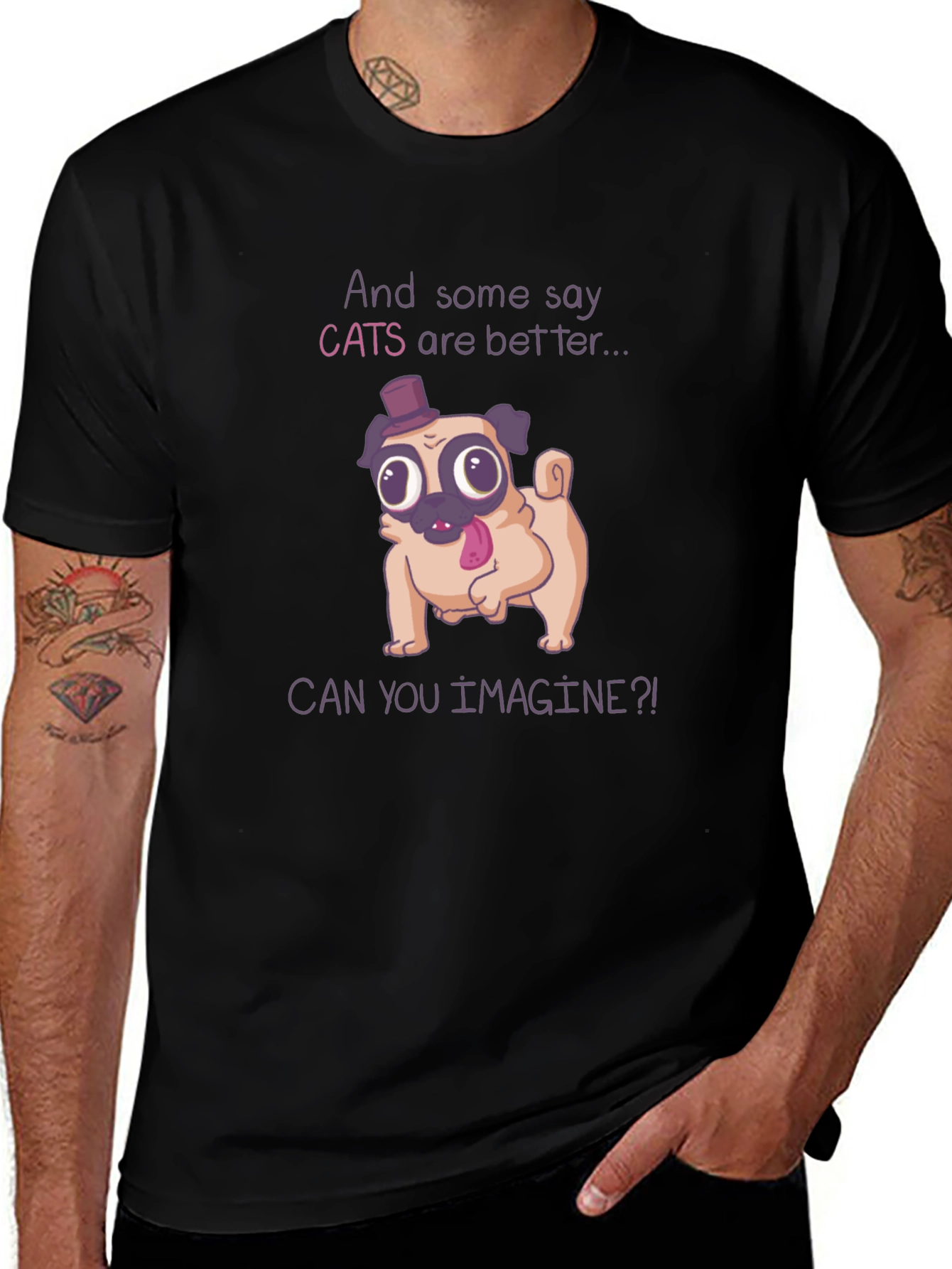 Funny Pug T-Shirt - Cats Are Better