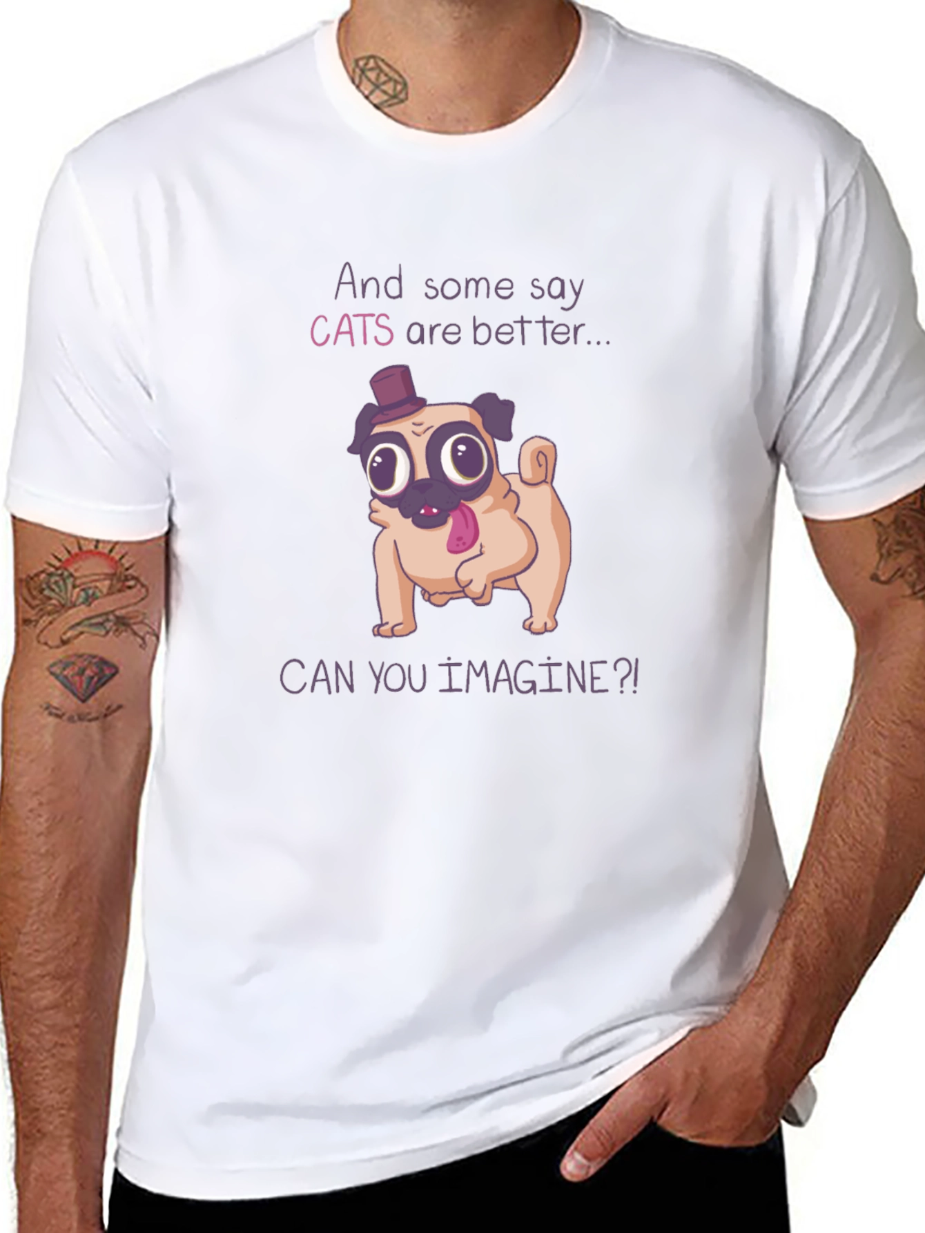 Funny Pug T-Shirt - Cats Are Better